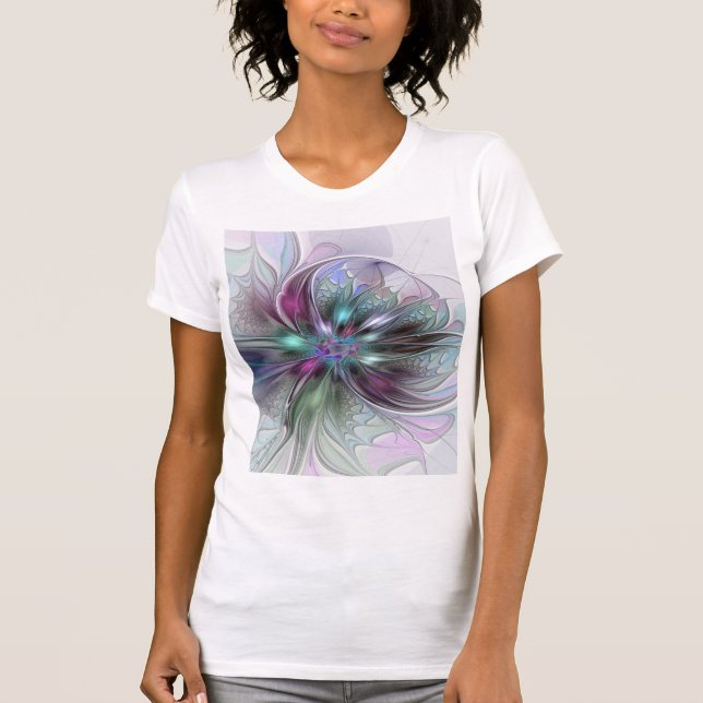Camiseta Fantasia Abstrata Moderna Colorida Floral Fractal (Frente)