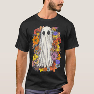 Camiseta Fantasia Assustadora de Halloween Floral Fantasma 