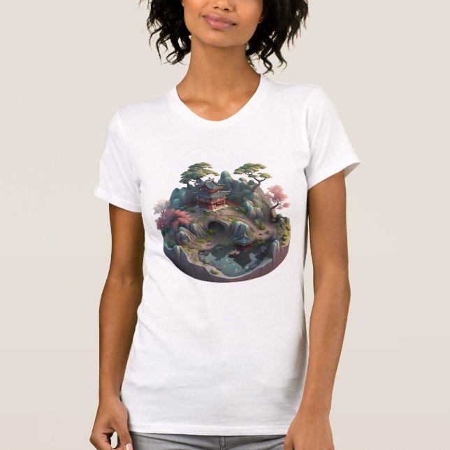 Camiseta Fantasia Chinesa em 3D Paisagem Xiseta Ajustado fi (Frente)
