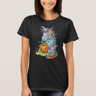 Camiseta Fantasia de Abóbora Unicórnio Zumbi Zombiecorn par