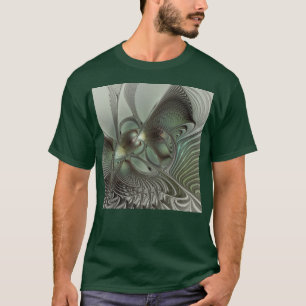 Camiseta Fantasia de Arte Fractal da Cinza Olive Sage