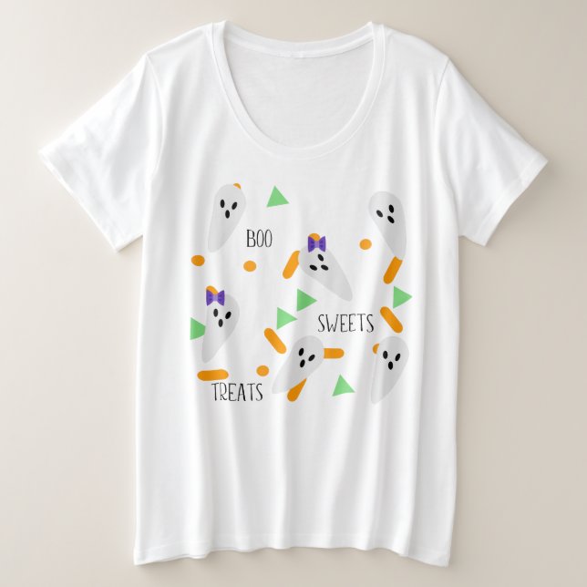 Camiseta Fantasia de Confeitos de Fantasma Geométrico Fofo  (Frente do Design)