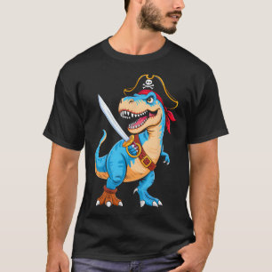 Camiseta Fantasia de Dinossauro Pirata T Rex Meninos Dia da