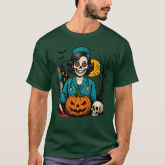 Camiseta Fantasia de Enfermeira Esqueleto Assustadora para 