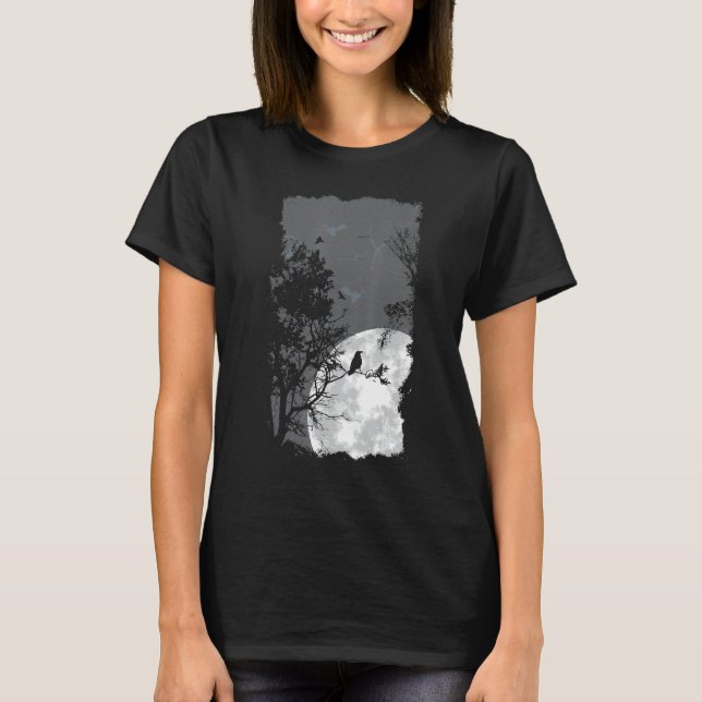 Camiseta Fantasia de Floresta Sombria de Corvo da Lua Cheia (Frente)