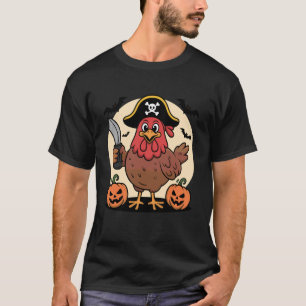 Camiseta Fantasia de Galinha Pirata Divertida de Halloween
