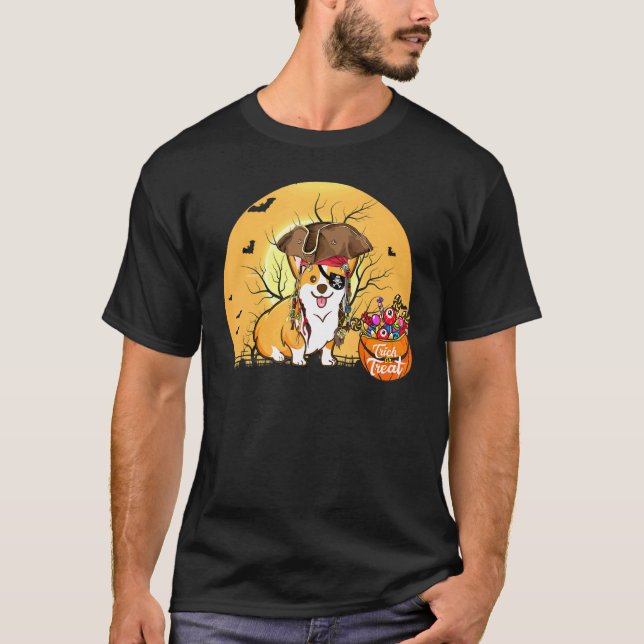 Camiseta Fantasia de Halloween de Corgi Pirata (Frente)