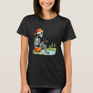 Camiseta Fantasia de Halloween de Esqueleto Pescando Roupa