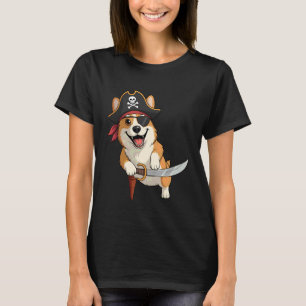 Camiseta Fantasia de Halloween Pirata Corgi Amantes de Cães