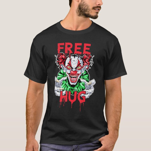 Camiseta Fantasia de Palhaço de Abraço Grátis de Halloween  (Frente)