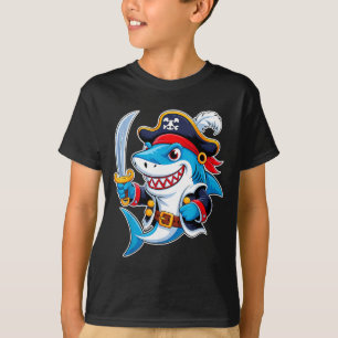 Camiseta Fantasia de Pirata Tubarão Engraçado de Halloween