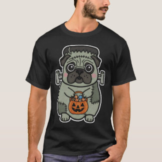 Camiseta Fantasia de Pug de Halloween Frankenstein Fofa Kaw