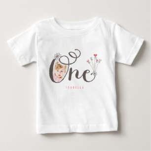 Camiseta Fantasia de Um Primeiro Aniversário da Bebê Menina