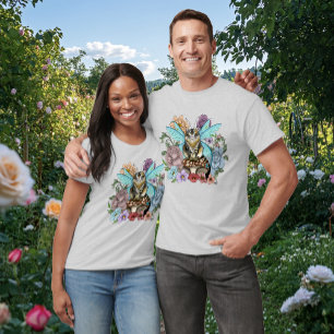 Camiseta Fantasia Floral de Gato Fada Tabby Pastel Capricho