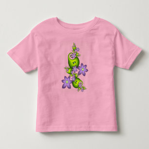 Camiseta Fantasia Floral Flores Lilás Formas Verdes Fractal