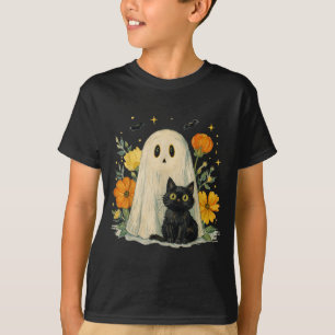 Camiseta Fantasia Floral Groovy Gato Preto Fantasma de Hall