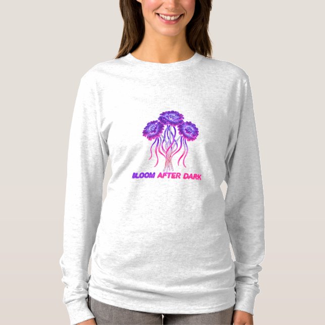 Camiseta Fantasia Floral Rosa Roxo Manga Longa Para (Frente)