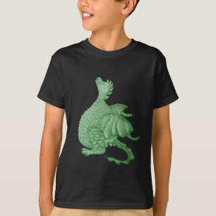 Camiseta fantasia mítica, criatura verde, dragão