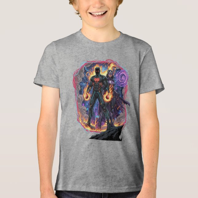 Camiseta Fantasia Vibrante de Guerreiro com Poder Duplo Ani (Frente)