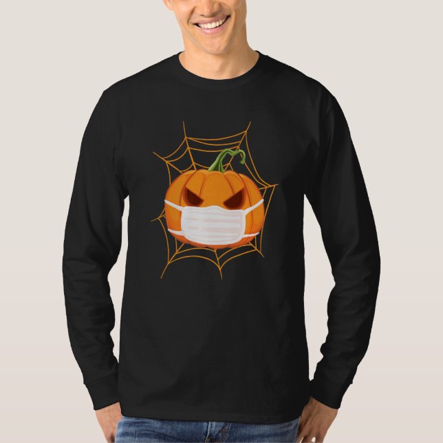 Camiseta Fantasias de Abóbora de Halloween 2020 Com Máscara (Frente)