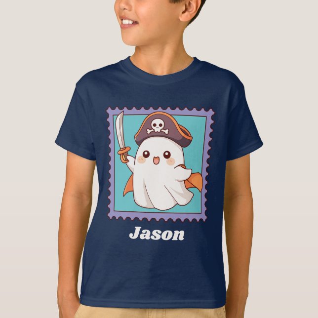 Camiseta Fantasias de Fantasma Pirata de Halloween com Text (Frente)