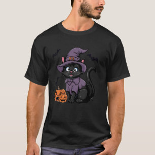 Camiseta Fantasias de Halloween de Gata Preta Bruxa Morcego