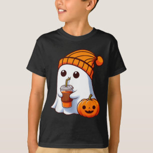 Camiseta Fantasias de Halloween Fantasma Bebendo Abóbora Ho