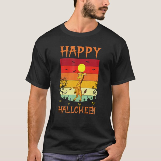 Camiseta Fantasias de Halloween Retro Combinando Girafa Hal (Frente)