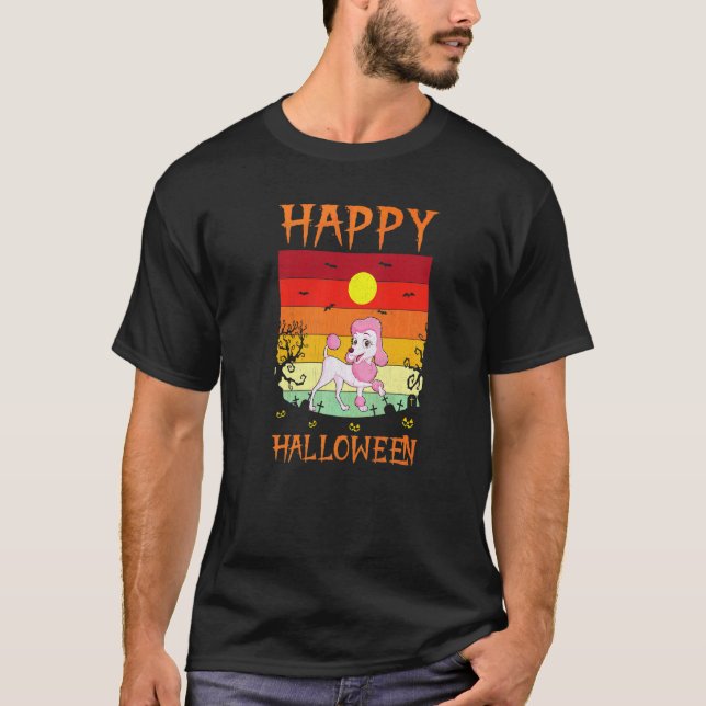 Camiseta Fantasias de Halloween retrô combinando Poodle Cac (Frente)