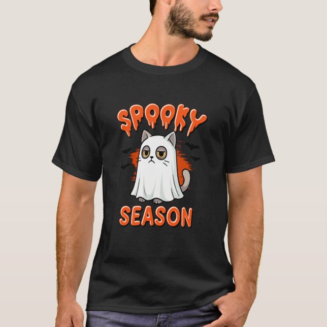 Camiseta Fantasioso Gato Fantasma Fantasia Halloween (Frente)