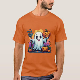 Camiseta Fantasma Adorável com Pitchfork e Pumpkins Hallowe