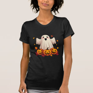 Camiseta Fantasma Adorável do Halloween com Pumpkins