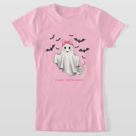 Camiseta Fantasma Amiga Rosa com Morcegos Voando