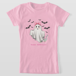 Camiseta Fantasma Amiga Rosa com Morcegos Voando