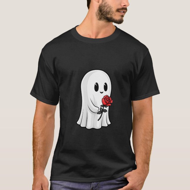 Camiseta Fantasma amistoso segurando um rosa (Frente)