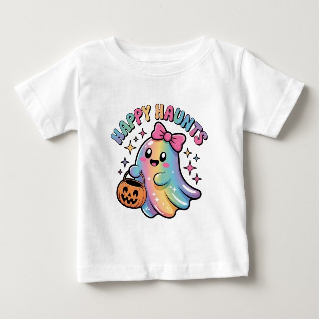 Camiseta Fantasma Arco-Íris Pastel – Kawaii Hallow (Frente)