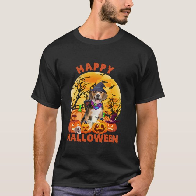 Camiseta Fantasma Assustadora Pumpkin Moon Witle Beagle Dog (Frente)