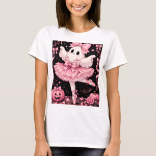 Camiseta Fantasma Bailarina Coquete de Laço Rosa no Hallowe