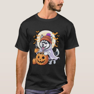 Camiseta Fantasma Bebidas de Abóbora Husky Siberiano Beanie