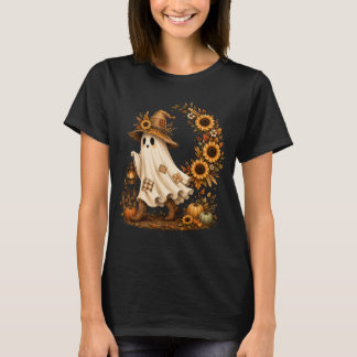 Camiseta Fantasma Boho Botas de Cowboy Abóbora Girassol Out
