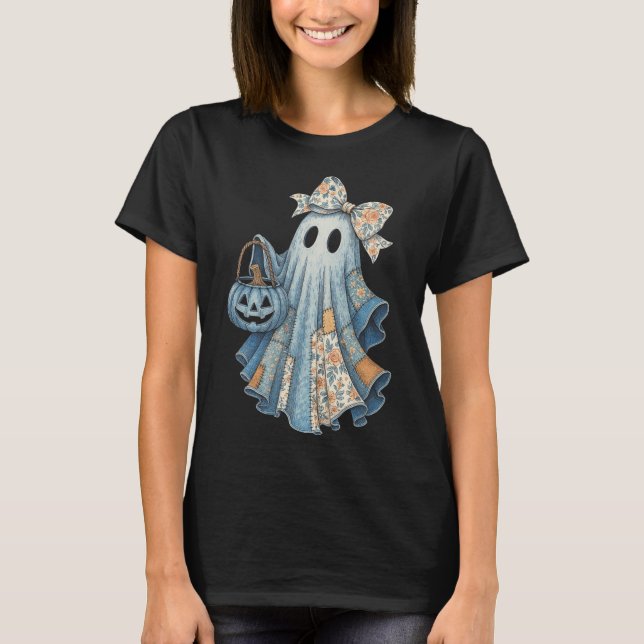 Camiseta Fantasma Bonita Denim Com Aesthet De Halloween De  (Frente)