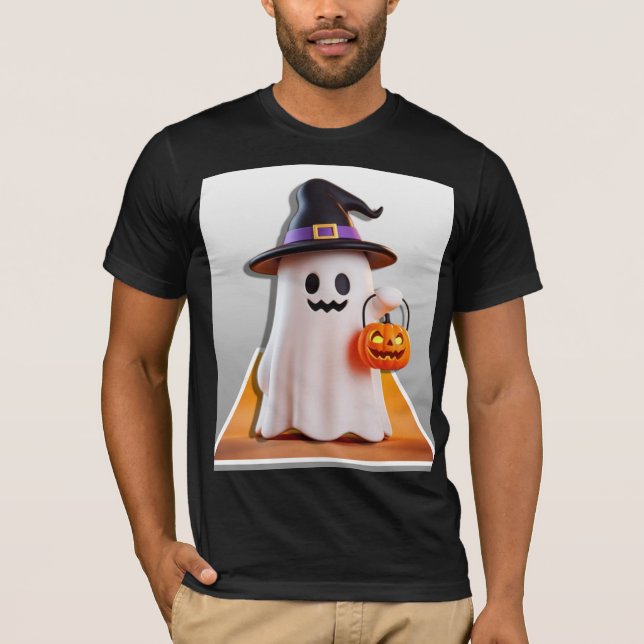 Camiseta Fantasma Bonita do Halloween com Abóbora (Frente)