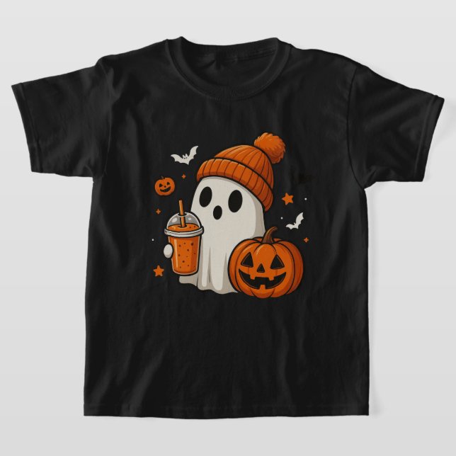 Camiseta Fantasma Bonita do Halloween com Abóbora e Beba (Postura )