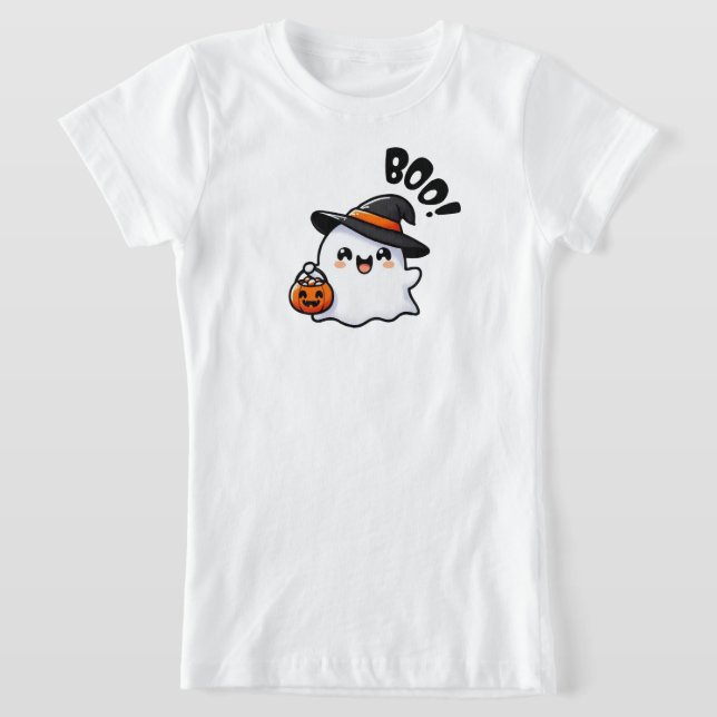 Camiseta Fantasma Bonita do Halloween com Chapéu das Bruxas (Postura )