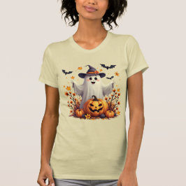 Camiseta Fantasma Bonita do Halloween com Chapéu de Bruxa