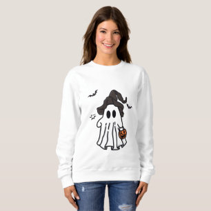 Camiseta Fantasma Bonita do Halloween com Chapéu de Bruxas 