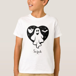 Camiseta Fantasma Bonita Do Halloween Com Coração E Bat