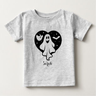 Camiseta Fantasma Bonita Do Halloween Com Coração E Bat