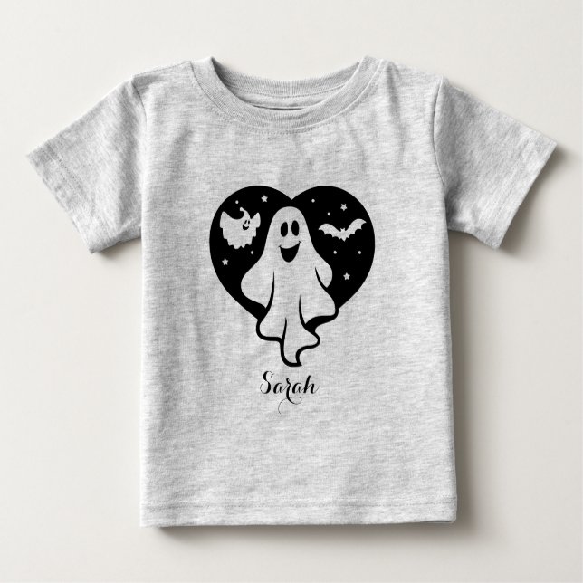 Camiseta Fantasma Bonita Do Halloween Com Coração E Bat (Frente)