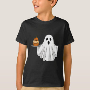 Camiseta Fantasma Bonita do Halloween Segurando Pocke Cupca